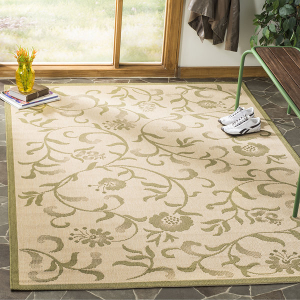 Martha Stewart Rugs Swirling Garden Floral Cream/Olive Green Area Rug